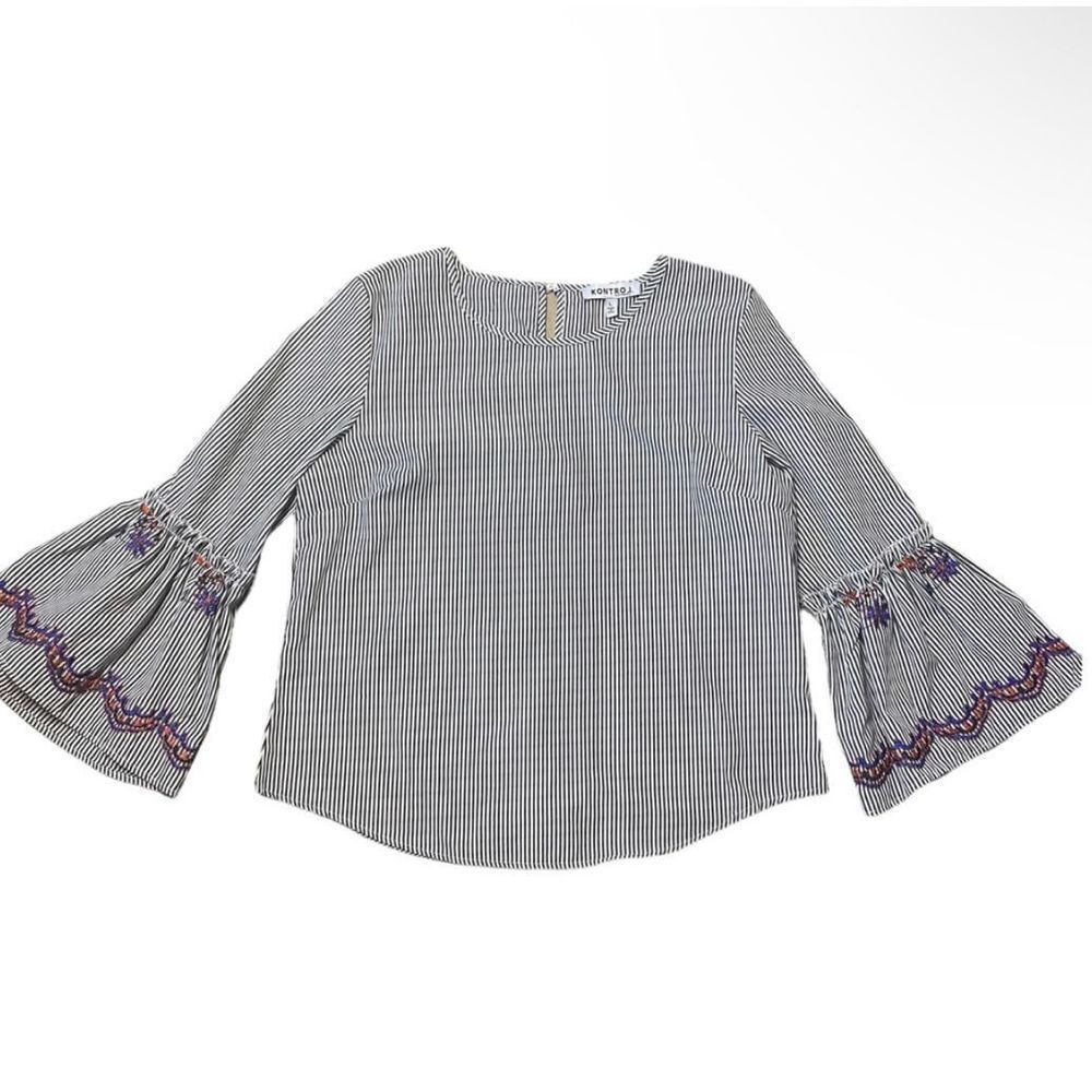 Kontrol Contemporary Embroidered stripe bell sleeve blouse